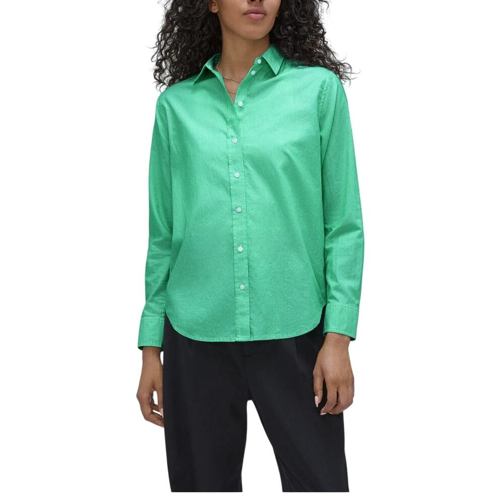 Everlane Relaxed Silky Cotton Button-Up Shirt 4 Green White